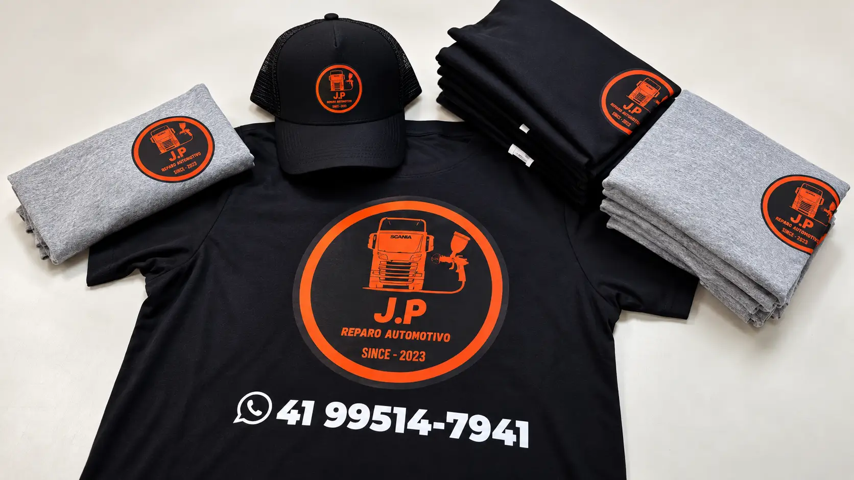 Camisetas e boné personalizados JP Reparo Automotivo