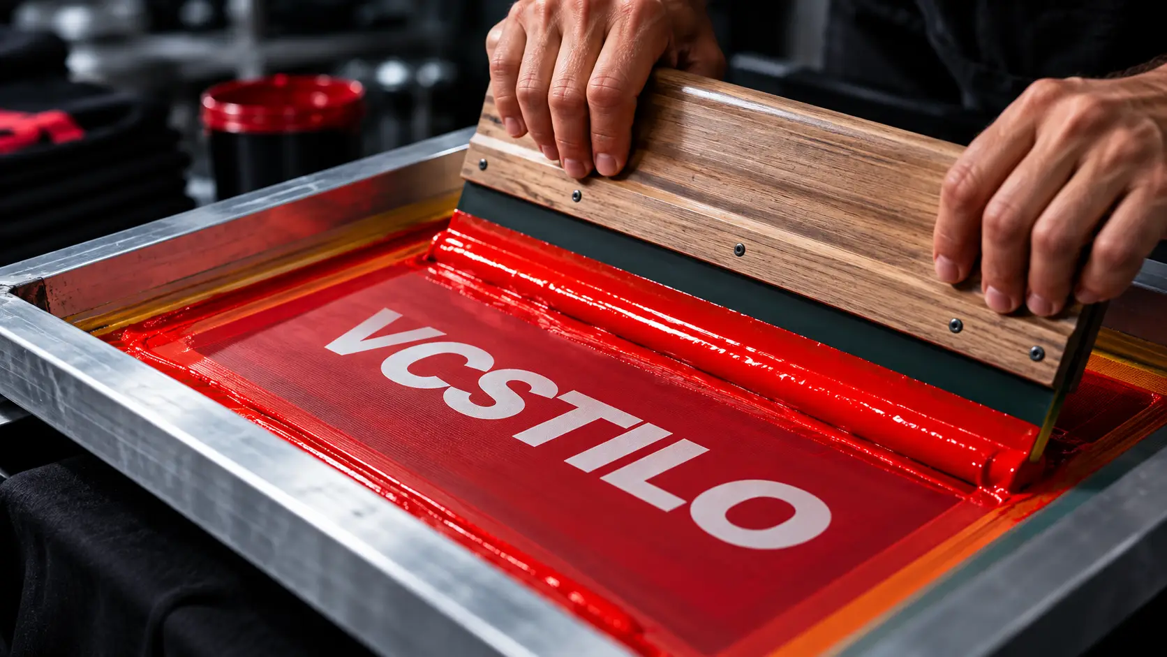 Processo de serigrafia com tela e rodo